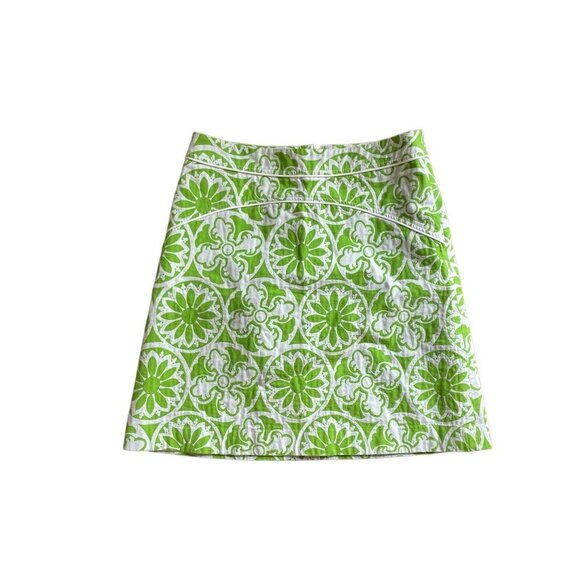 Lilly Pulitizer Mini Skirt A-Line Casual Lined Back Zip Floral Lime Gree…